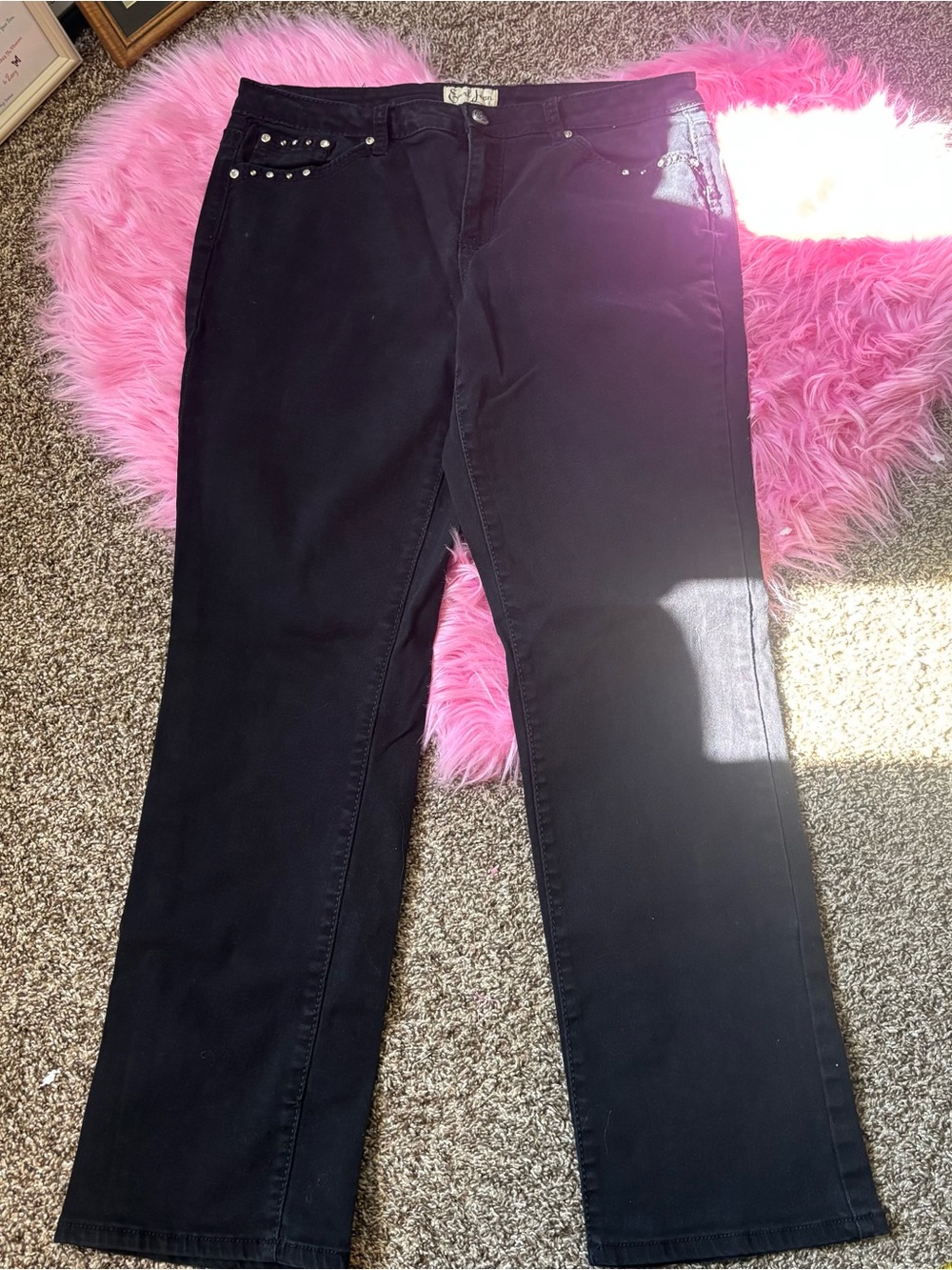 Earl Jean Size 14 Black Rhinestone Bootcut Jeans